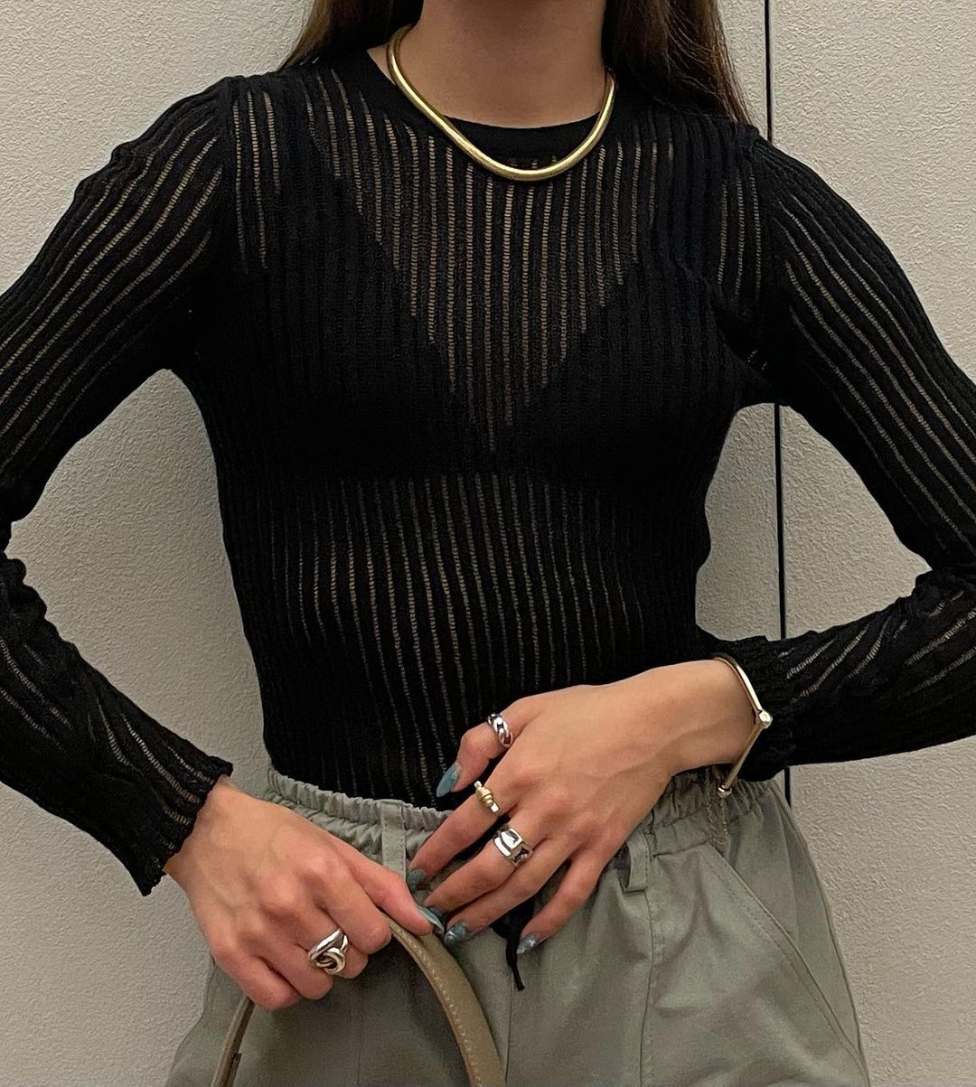 Round Neck See Through Knit Top