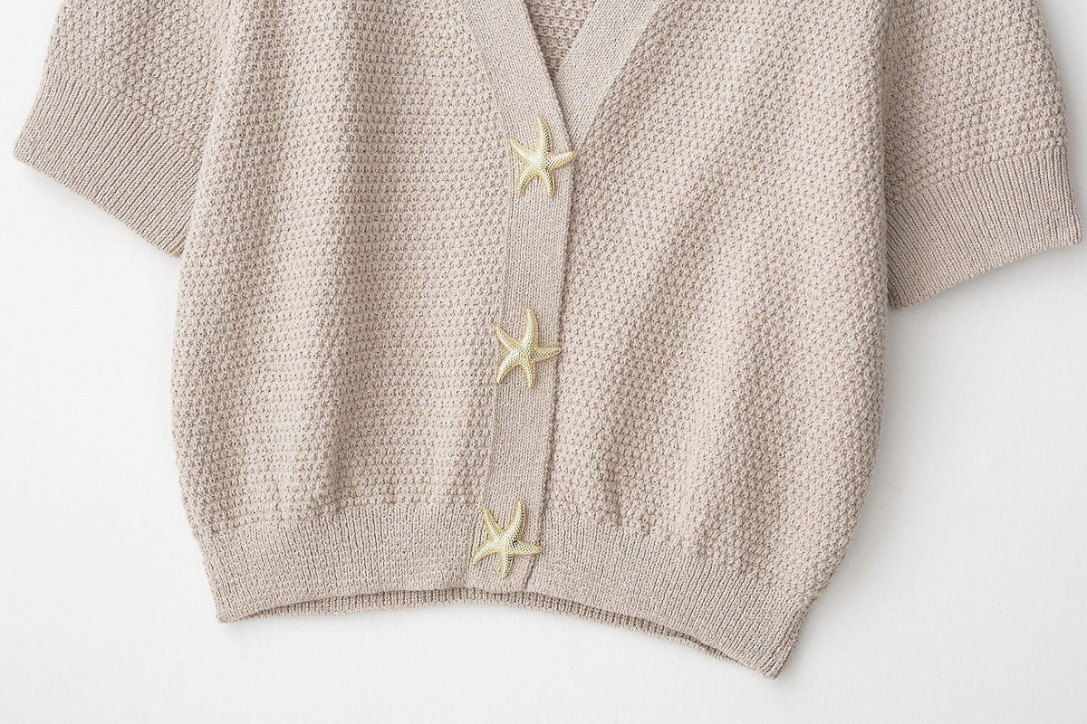 Trendy V-Neck Short Sleeve Knit Cardigan