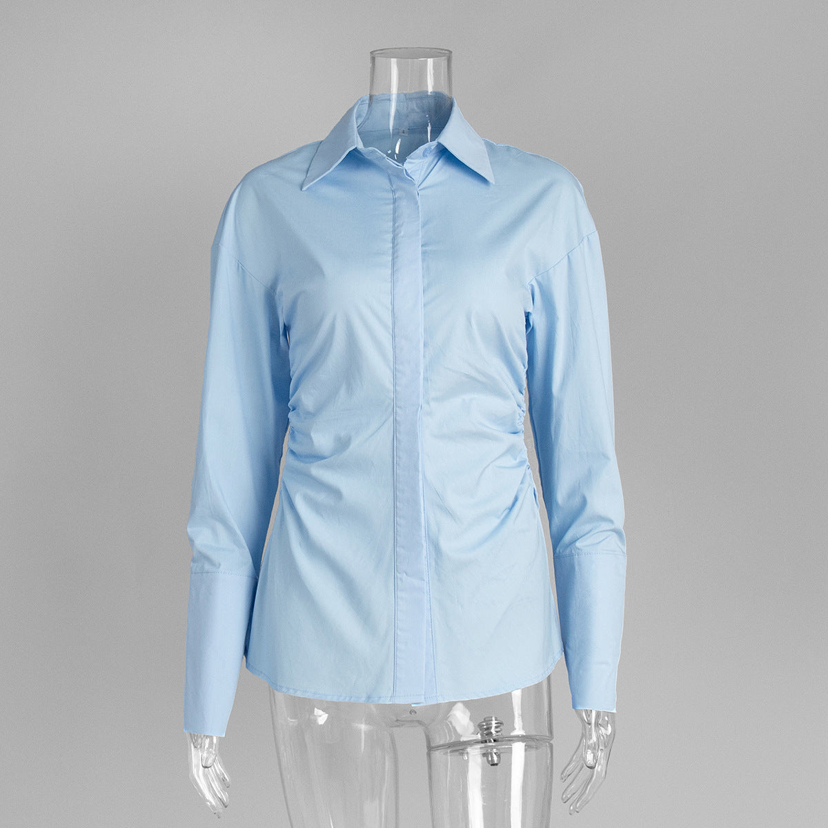 Cotton Slim-Fit Shirt Solid Color Elegant Casual Top