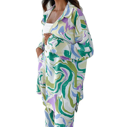 Chic Floral Long Sleeve Shirt And Pants Set
