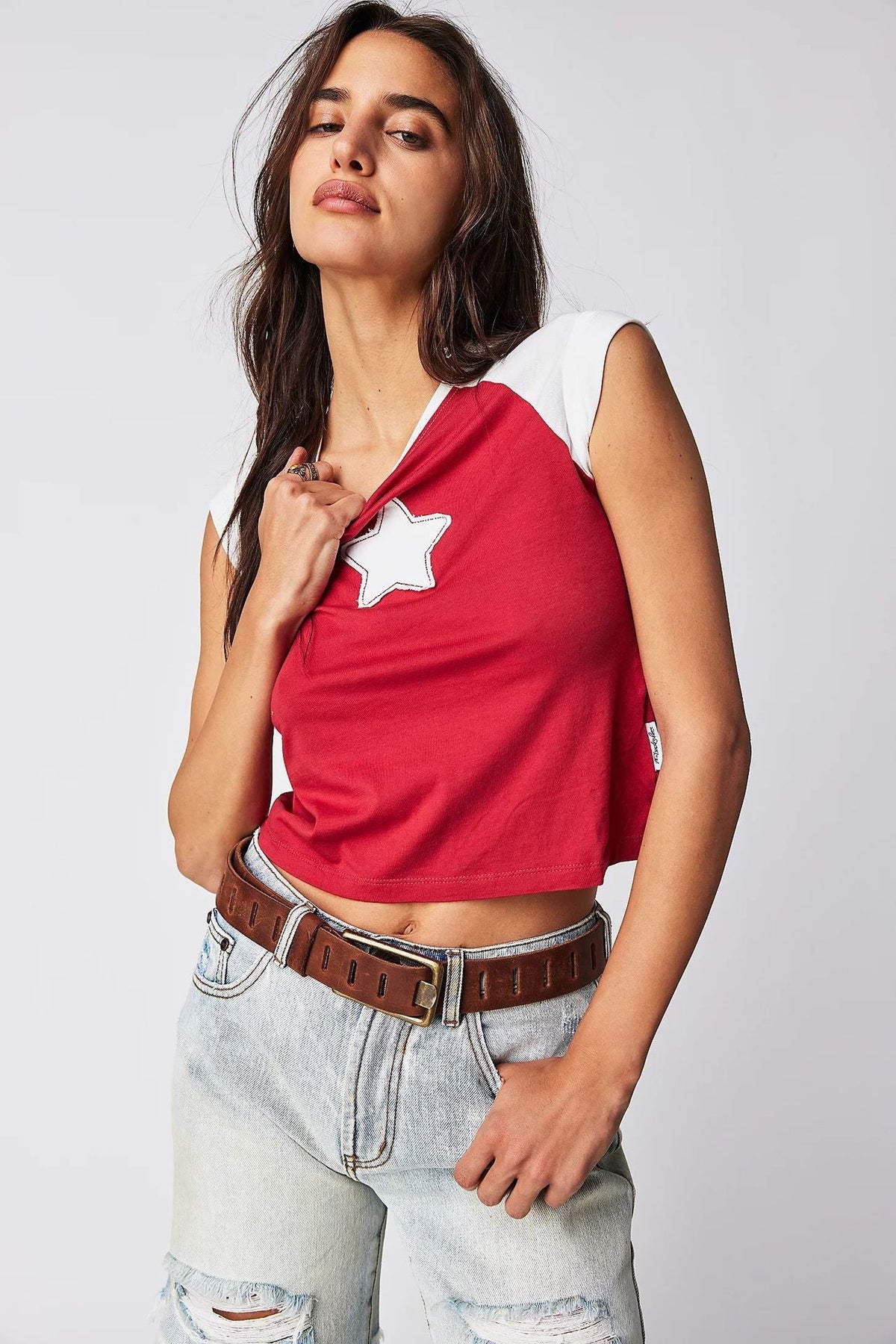 Color Block Star Splicing Slim Tops