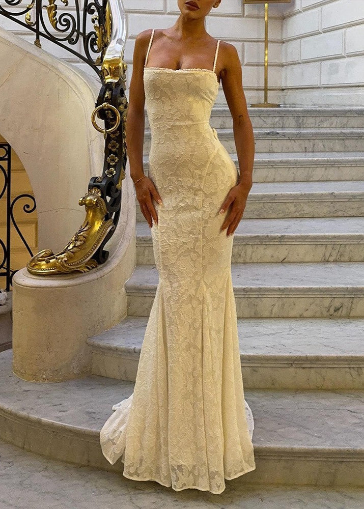 Satin Maxi Dress With Lace Back And Open Design