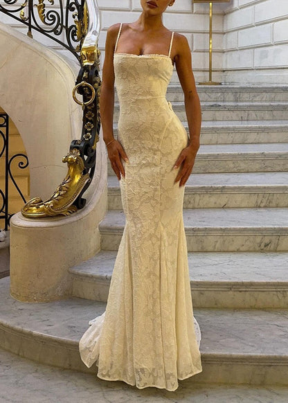 Satin Maxi Dress With Lace Back And Open Design