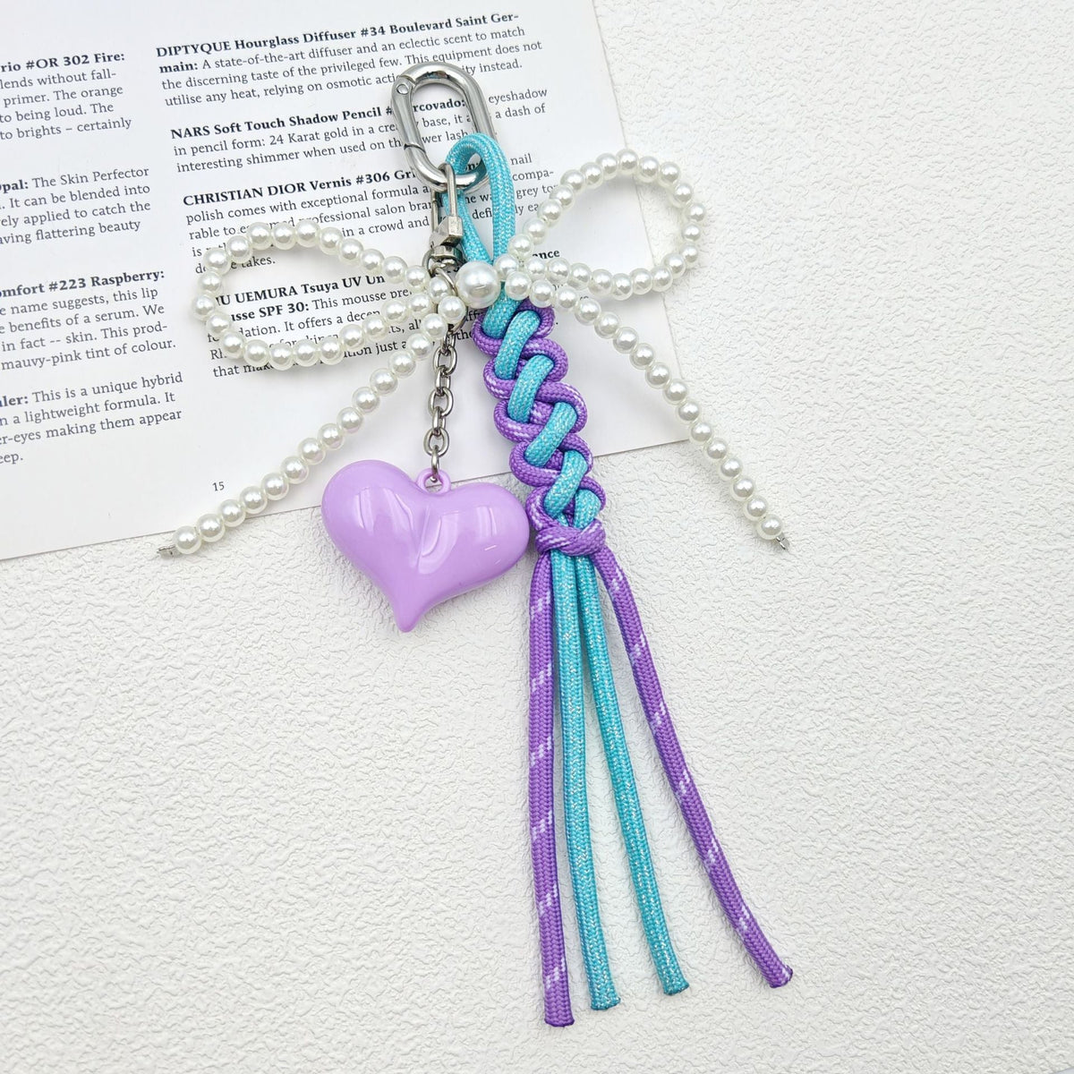 Cute Pearl Bow Colorful Braided Bag Charm