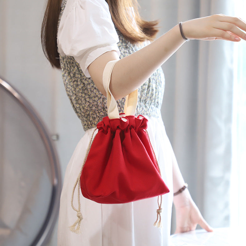 Solid Color Portable Lunch Bag with Drawstring Closure