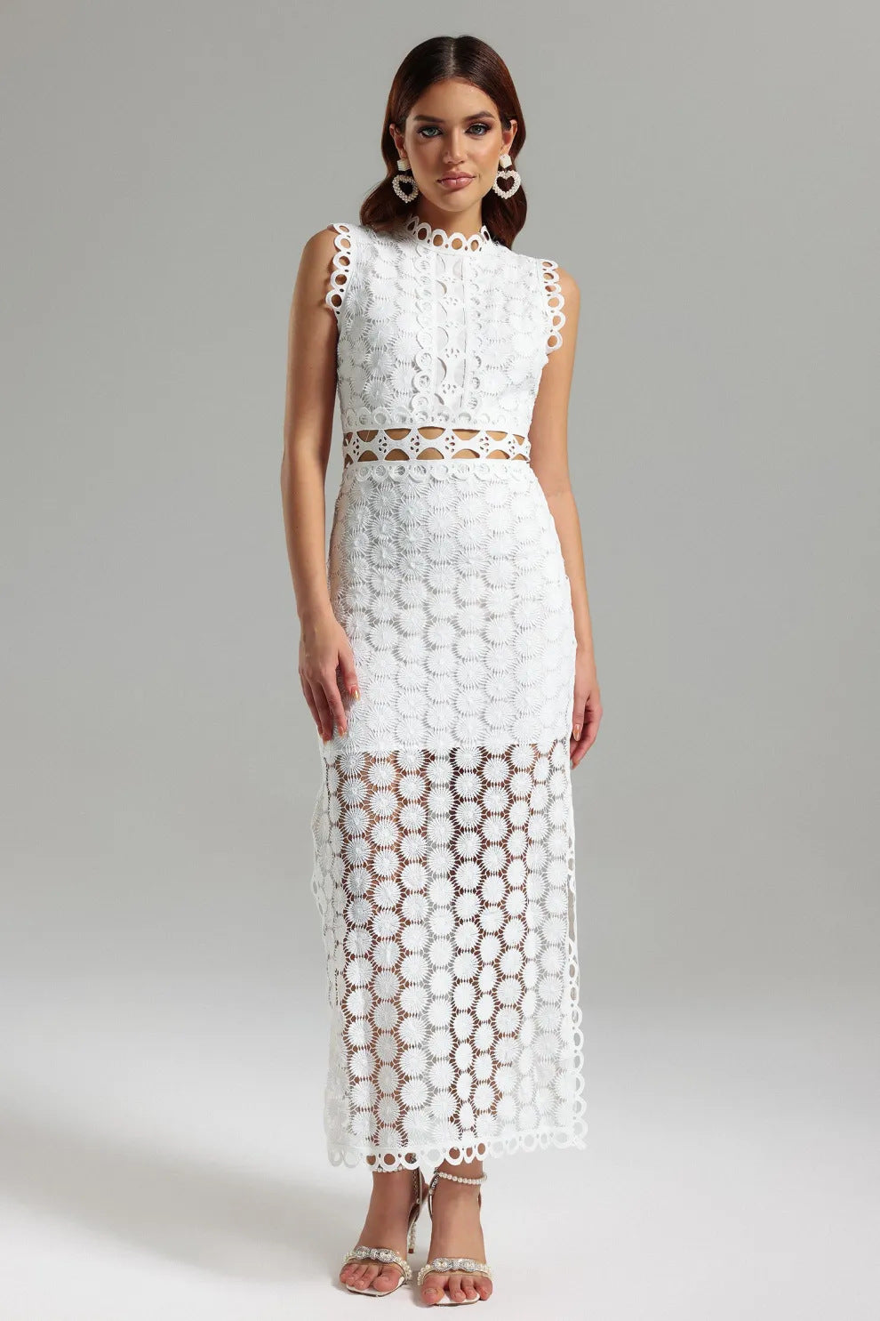 Fashionable Lace Midi Dress Elegant Office Style