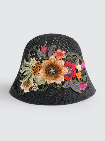 Ethnic Embroidered Flowers In Summer Breathable Hollow Sunscreen Fisherman Hat Female Sunshade Joker Bucket Hat Sun Basin Hat