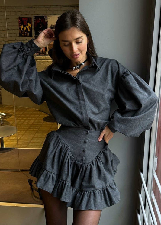 Ruffled Mini Skirt Set Soft Structured Fabric