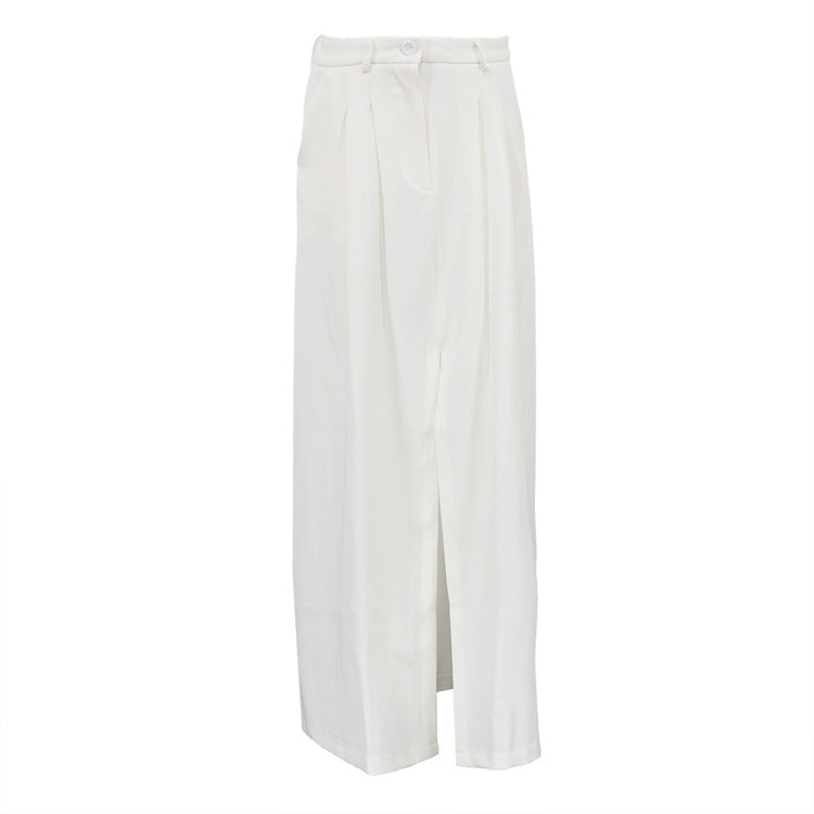 French Style High-Waisted Pleated Midi Skirt for Women