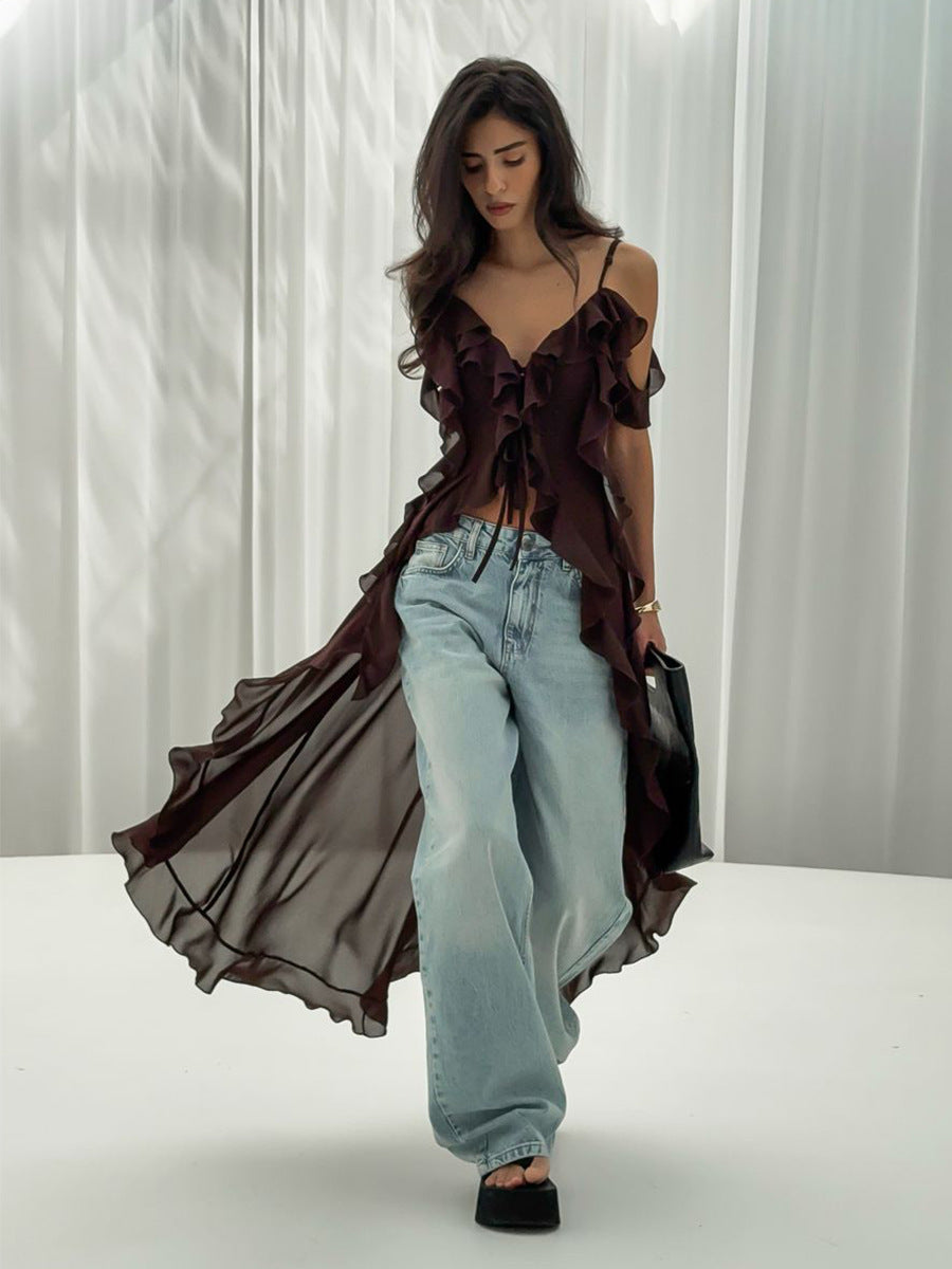 Sexy Ruffled V-Neck Camisole Dress