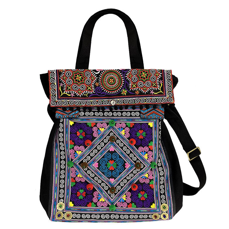 Original Ethnic Embroidery Bag Large Capacity One Shoulder Portable Bag Travel Bag Canvas Bag Women'S Bag