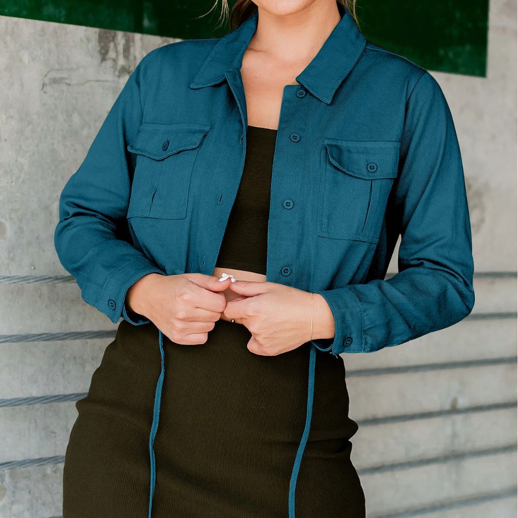Trendy Casual Denim Shirt with Dual Pockets