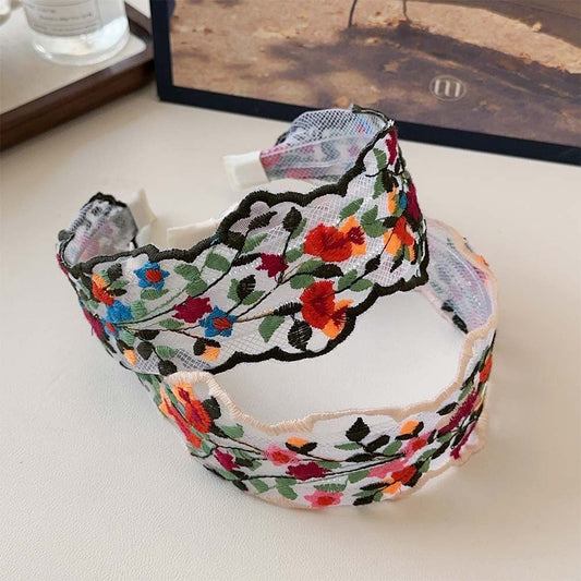 Colorful Flowers EmbroideredÂ Wide Headbands