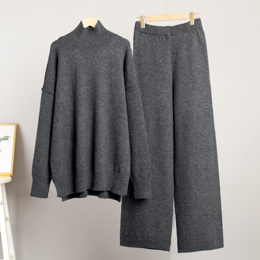 Trendy Casual Knitted Sweater Set with Long Pants