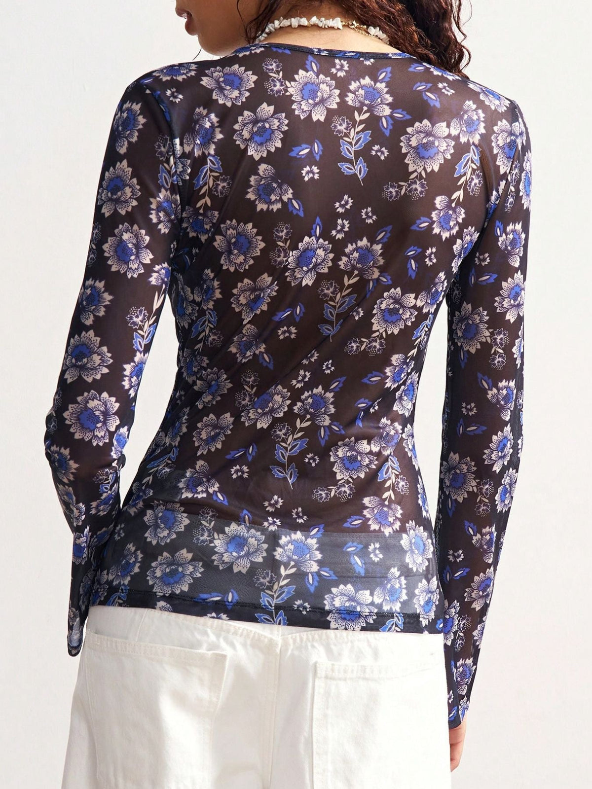 Elegant Floral Print V- Neck Long Sleeve Blouse