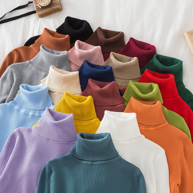 Long Sleeve High Neck Solid Color Sweater Comfortable Casual Wear