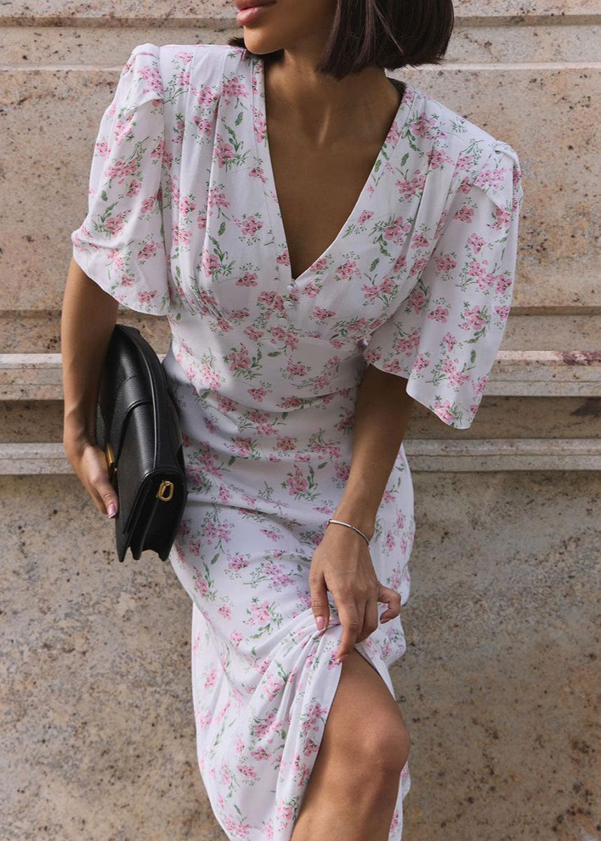 Midi Dress 100 Percent Rayon Pink Floral Design