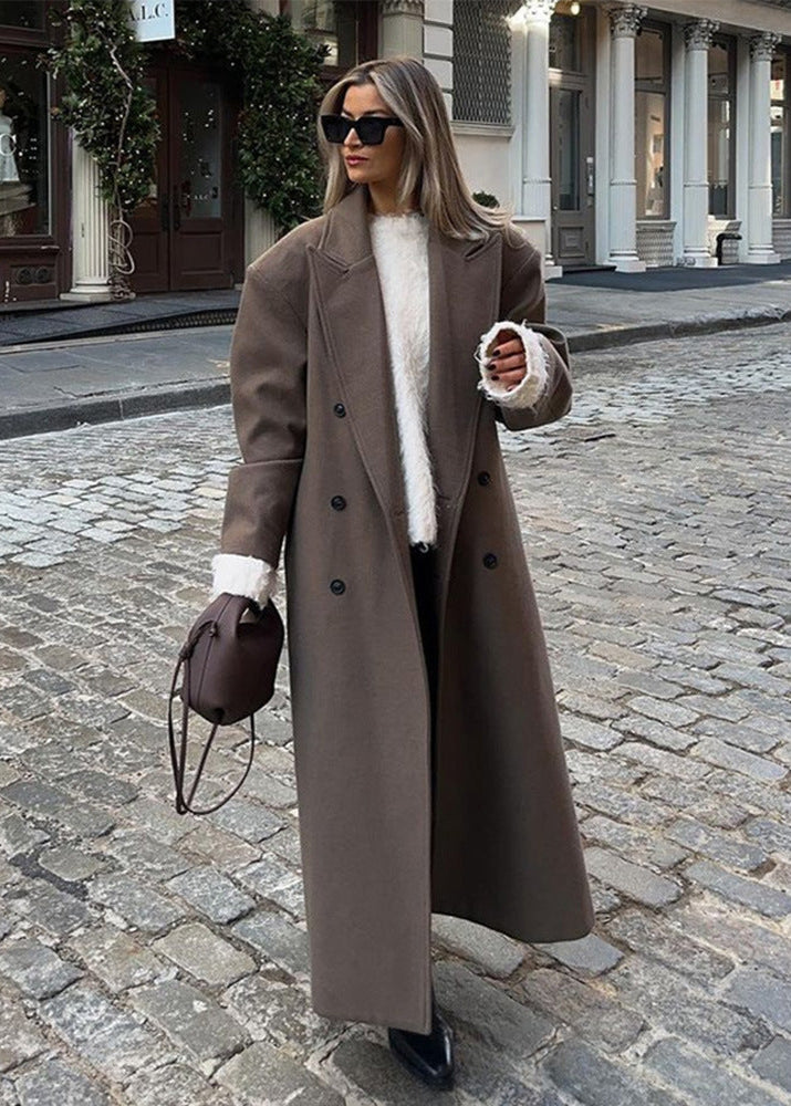 Oversized Double Breasted Wool Coat Khaki