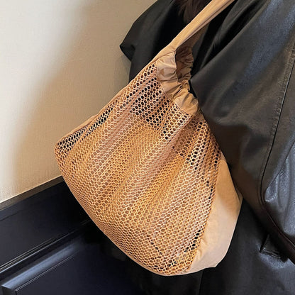 Hollow Nylon Tote Bag Stylish Casual Large Capacity Shoulder Bag