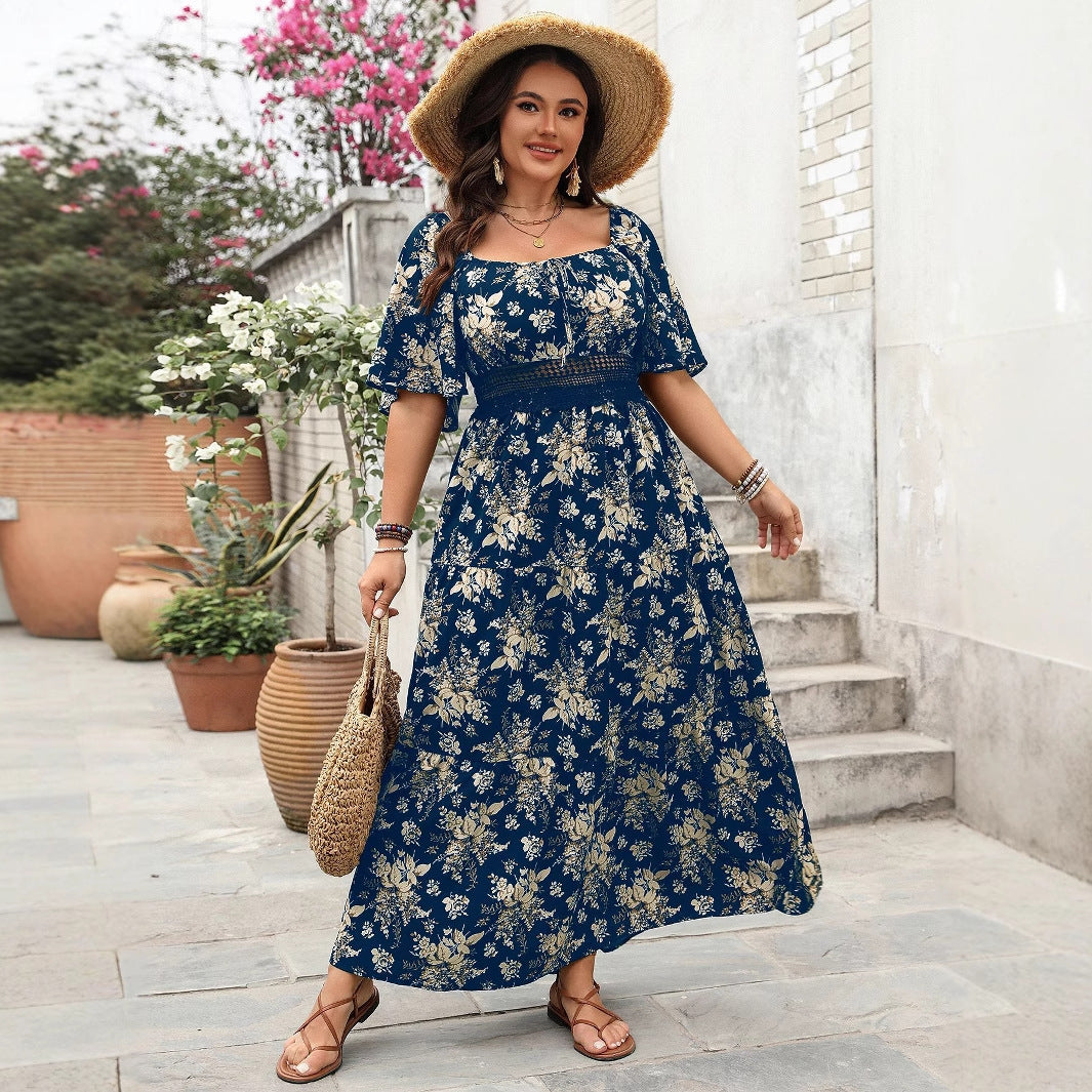 Retro Floral A-Line Dress Comfortable Casual