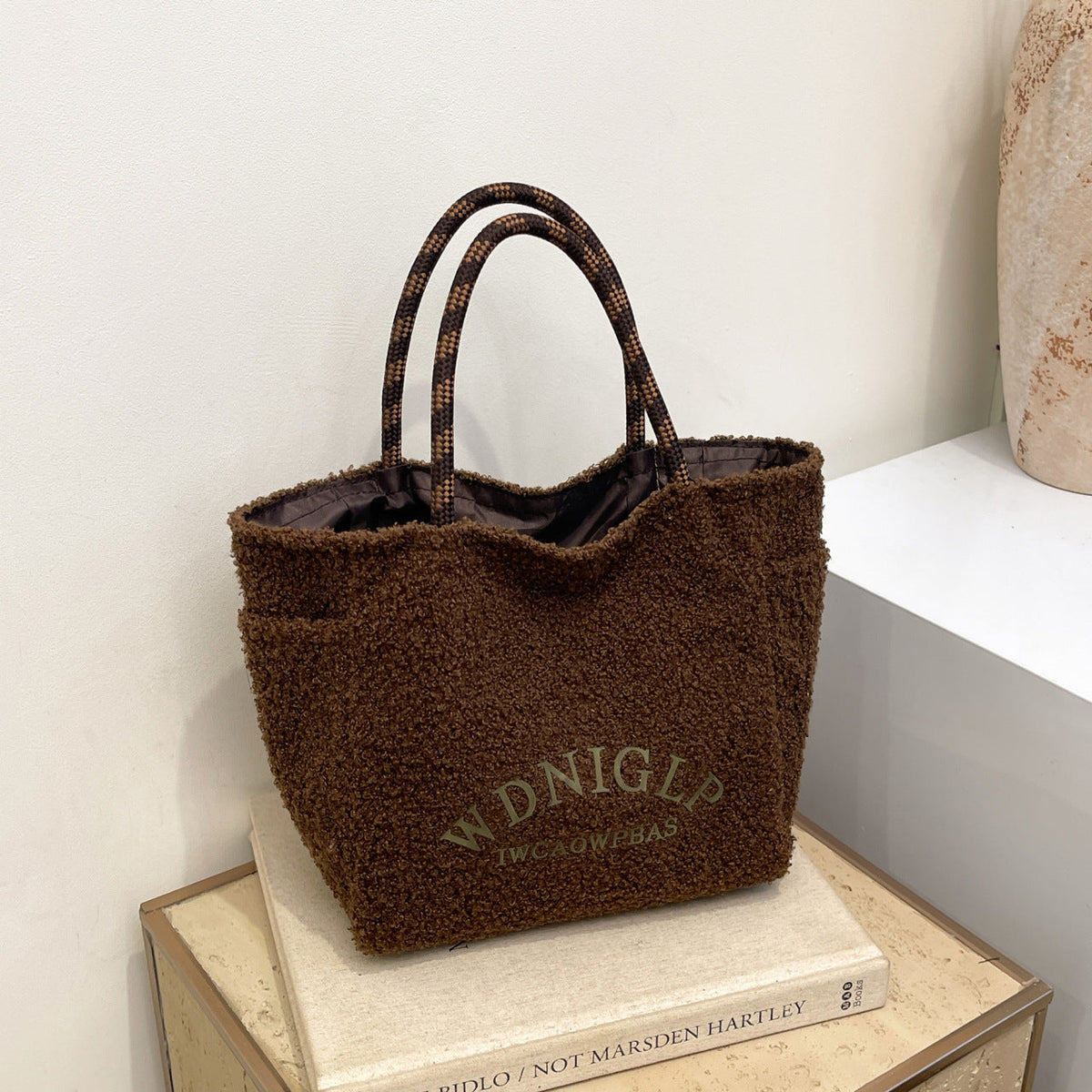 Minimalist Lambswool Tote Bag with Letter Design