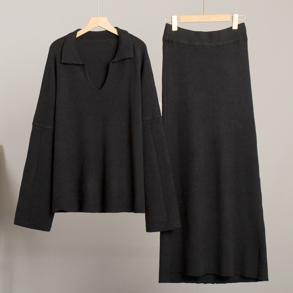 Fashionable V-Neck Knit Sweater And Skirt Set