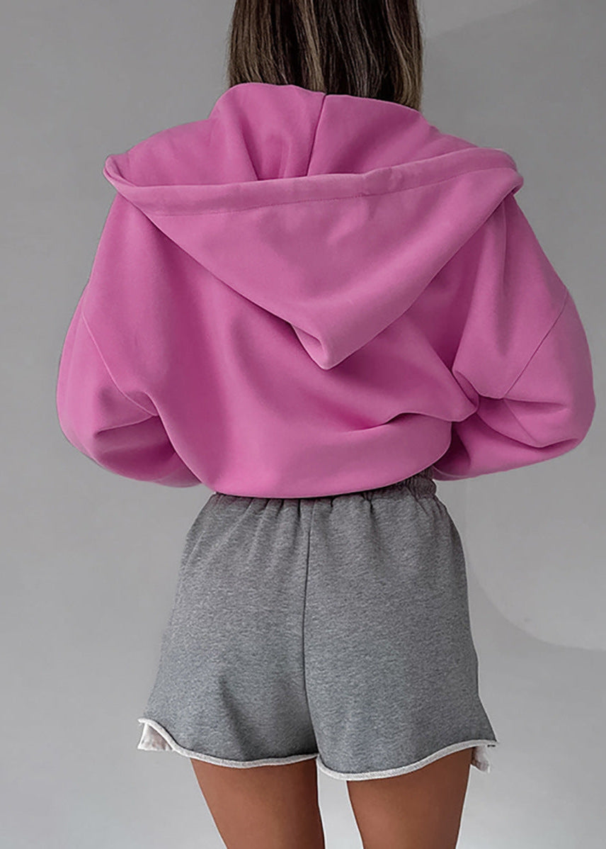 Oversized Zip Up Hoodie Soft Fabric Pink