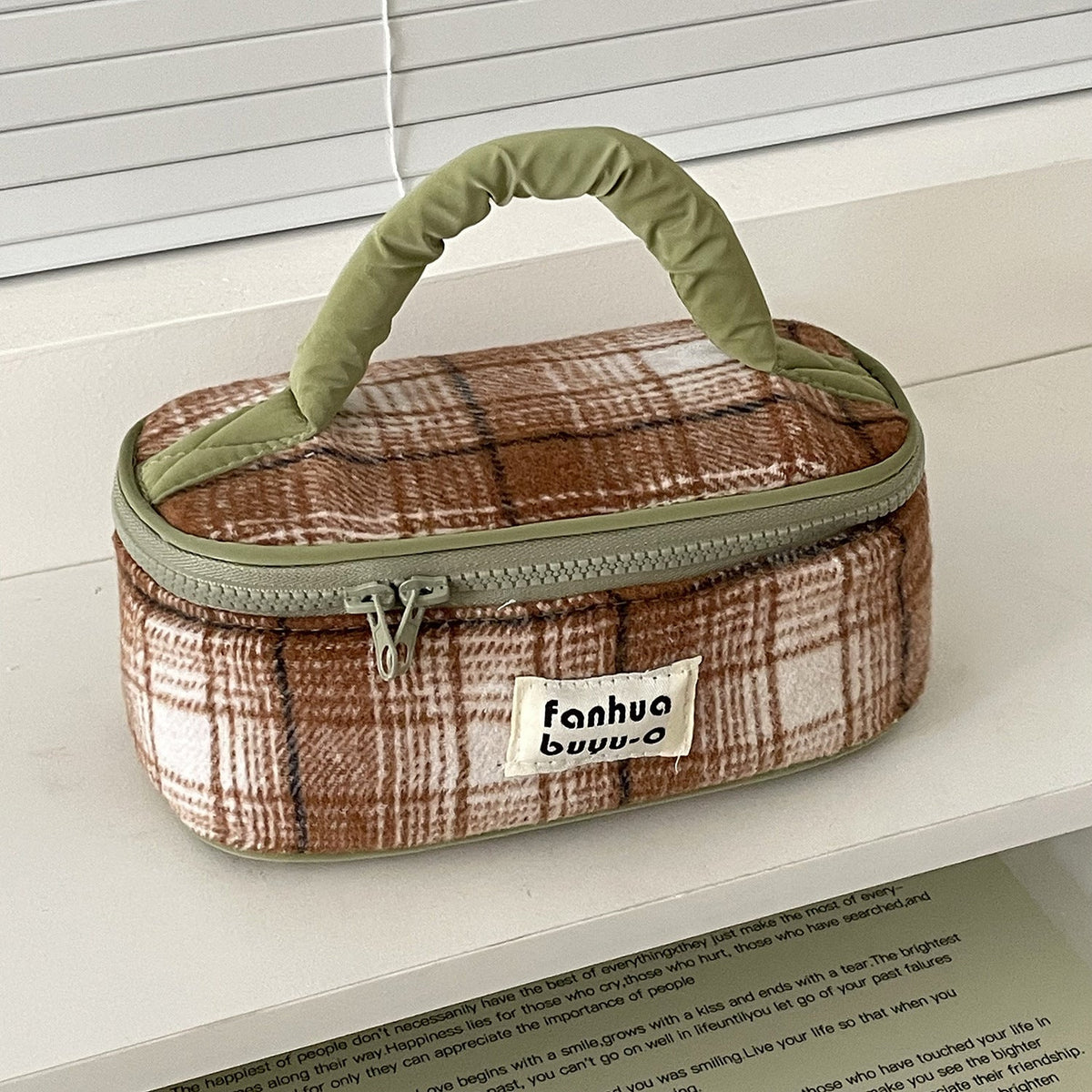 Color Block Woolen Makeup Bag Large Capacity Travel Portable Storage Pouch