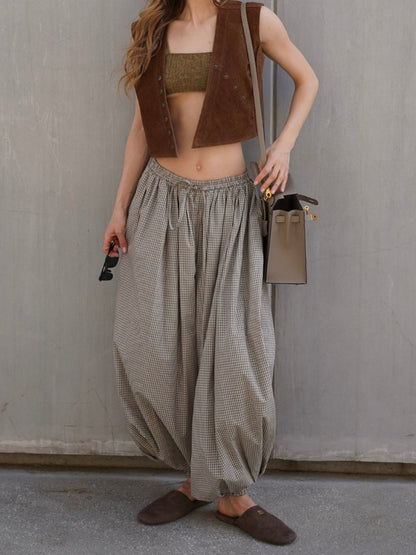 Retro Brown Lantern Pants Casual Lightweight Breathable Trousers
