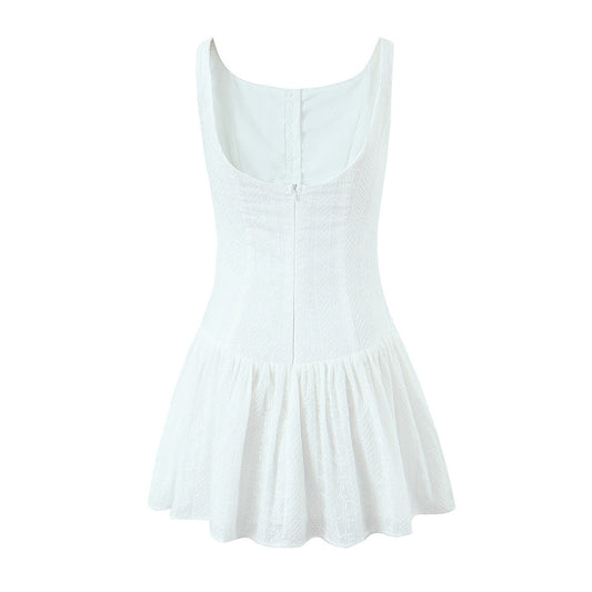 Sexy Solid Color Backless Staps Mini Dress