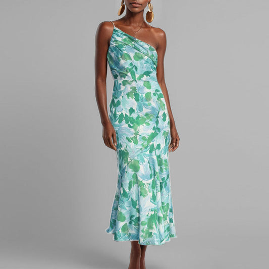Elegant A-Line Print Midi Dress with Sleeveless Design