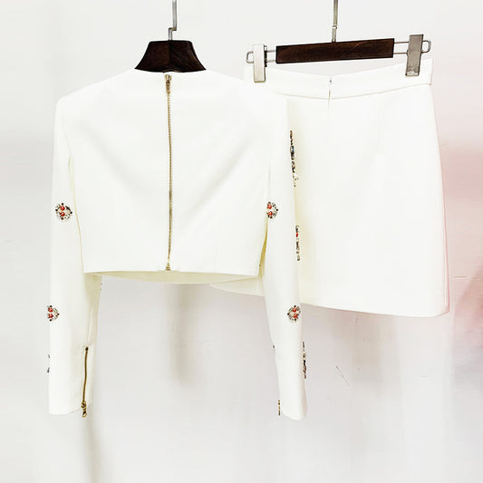 Beaded Jewel Embellished Short Jacket And Skirt Set