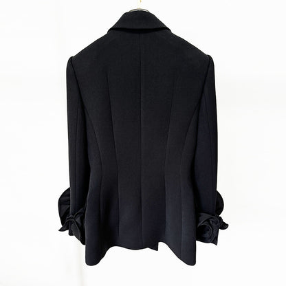 Stylish Double-Breasted Floral Embellished Blazer Jacket