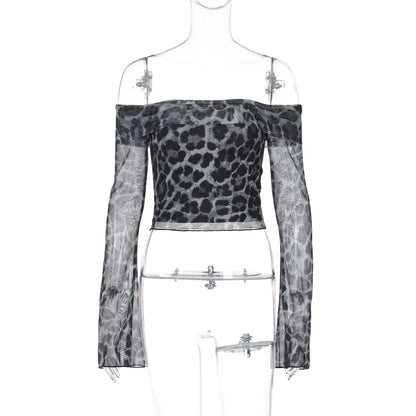 Sexy Off-Shoulder Leopard Print Crop Top for Women