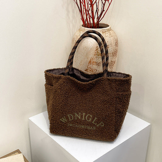Minimalist Lambswool Tote Bag with Letter Design