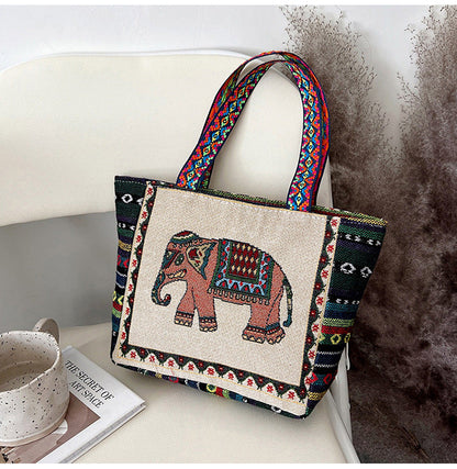 Bohemian Floral Embroidered Tote Bag Stylish Canvas Shoulder Bag