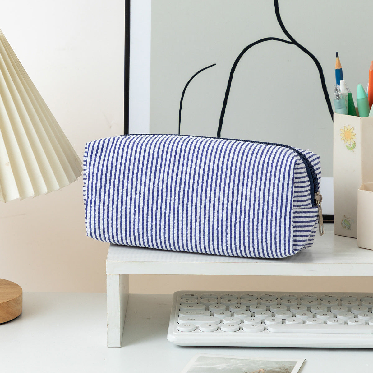 Color Block Striped Makeup Pencil Pouch