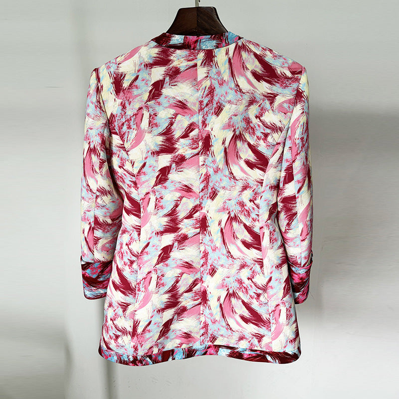 Feather Print Unlined Blazer With Wide Leg Trousers