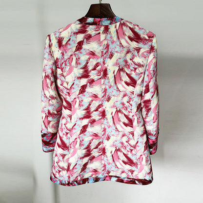 Feather Print Unlined Blazer With Wide Leg Trousers