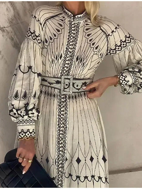 Elegant Floral Print Long Sleeve Maxi Dress