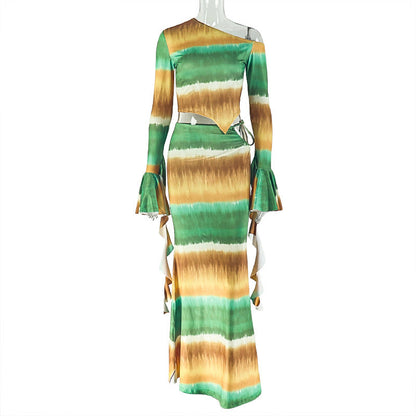 Color Block Asymmetrical Midi Dress Two-Piece Set