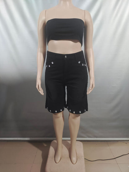 Casual High-Waisted Denim Shorts With 3D Pattern