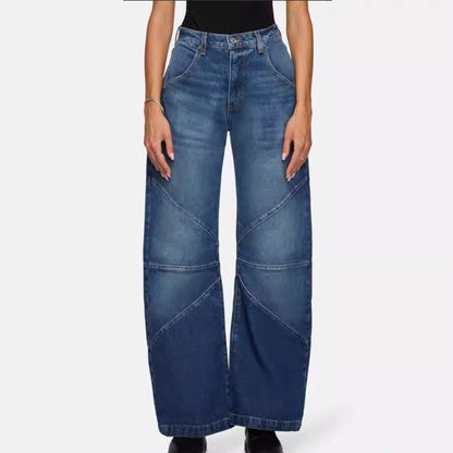 Trendy Pleated Splice Straight Leg Baggy Jeans