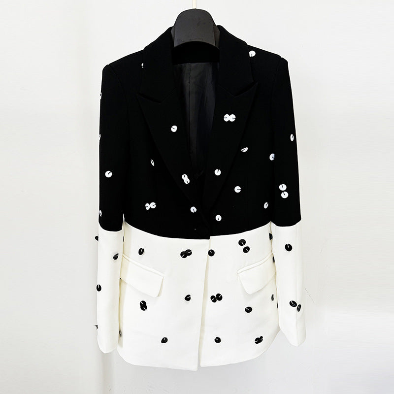 New Color-Blocked Sequined Blazer And Mermaid Skirt Set