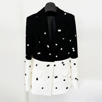 New Color-Blocked Sequined Blazer And Mermaid Skirt Set