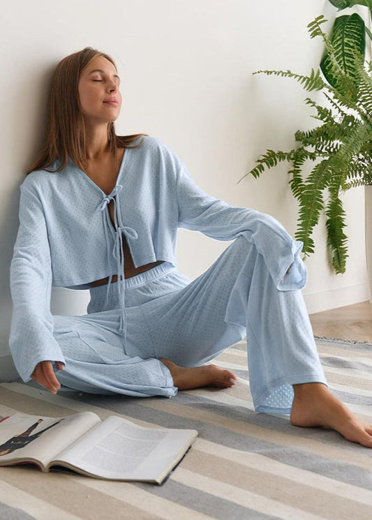 Two Piece Knit Lounge Set With Tie Front