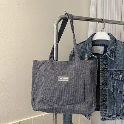 Fashionable Corduroy Shoulder Tote Bag Large Capacity Casual Handbag