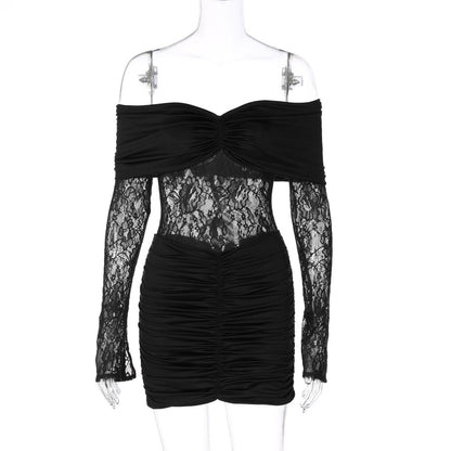 Sexy Lace Trimmed Chest Wrap Mini Dress