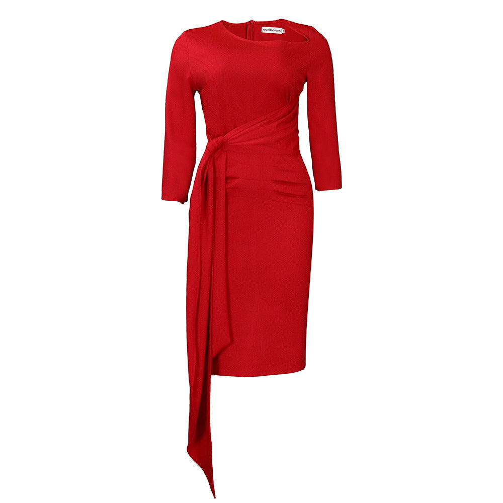 Elegant Solid Color Bodycon Dress With Ruffles