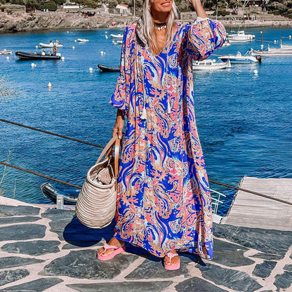 Dress Women'S Autumn Long Sleeve Resort Print Long Dress Casual Fashion